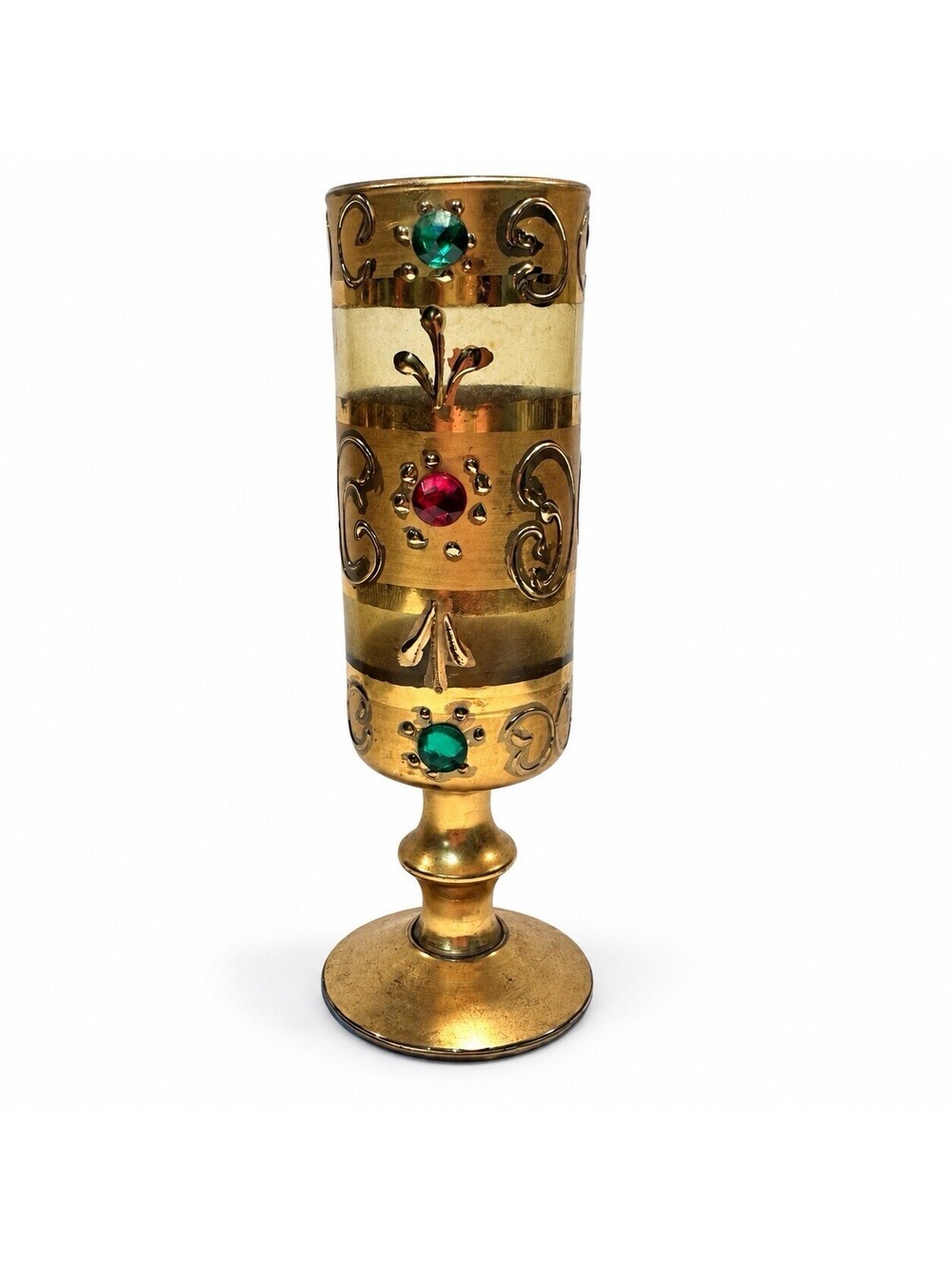 Vintage Bohemian Style Gilded Jeweled Cordial Glass Hand Painted 5.5”